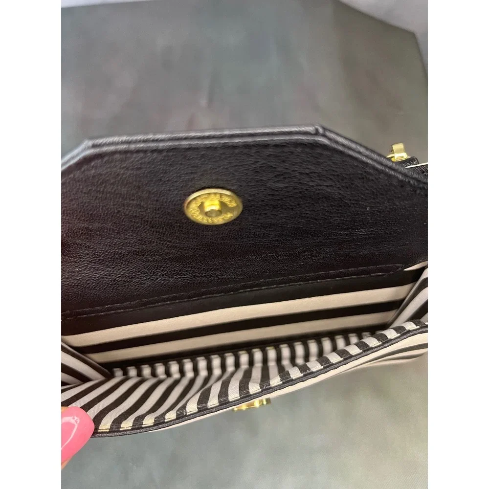 Betsey Johnson‎ Black White Stripe Convertible Crossbody Wallet Clutch